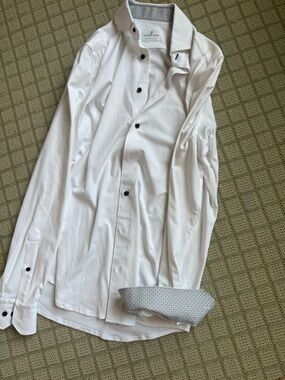 Emanuel Berg Slim Fit White Men’s Dress Shirt with design cuff
